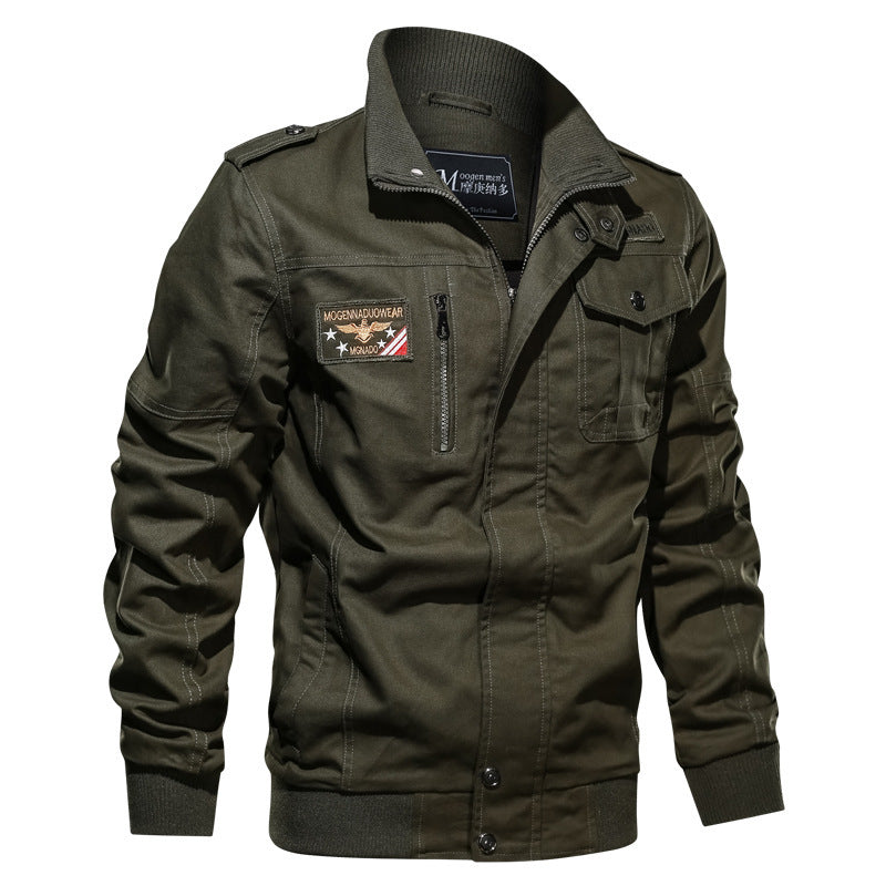 Men's Canvas Pilot Jacket in Utility Style with Epaulettes and Zip Chest Pocket Chichicherry