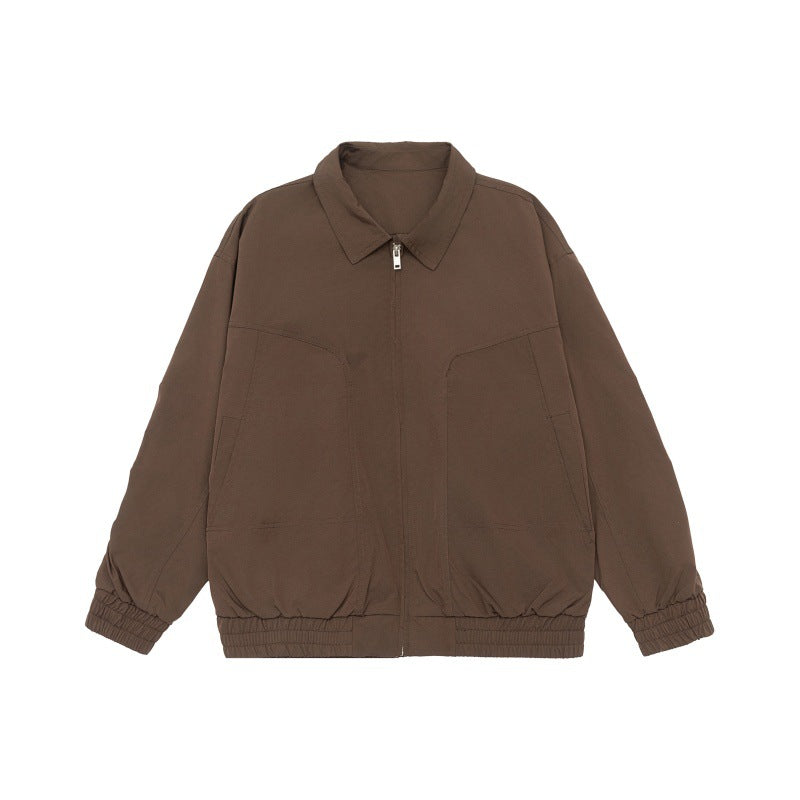 Unisex Oversize Blouson Jacket with Shirt Collar and Elastic Waistband Chichicherry