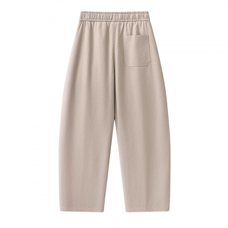 Unisex wide ankle-length cargo pants in relaxed fit with elastic drawstring waistband and zip pockets Chichicherry