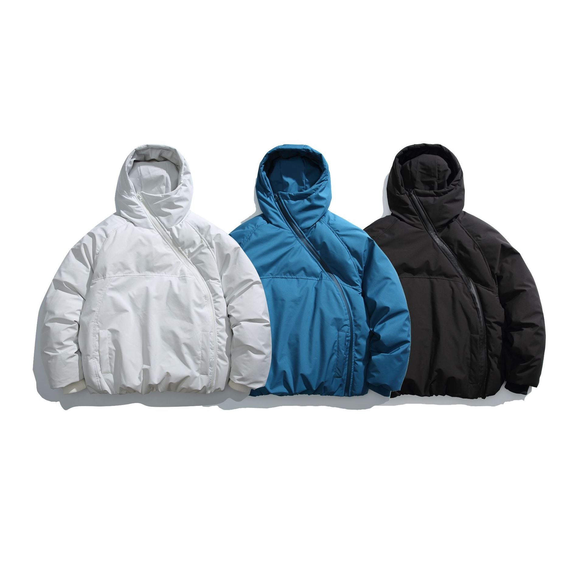Unisex Short-cut asymmetrical padded parka with hood and thermo insulation Chichicherry