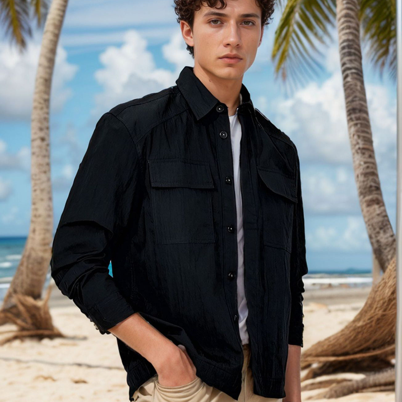 Herren Leichtes Field-Overshirt mit aufgesetzten Brusttaschen und Hemdkragen Chichicherry