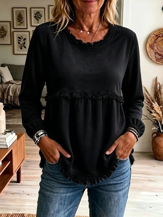 Women's fringe tunic with kangaroo pockets and gathered empire seam Chichicherry
