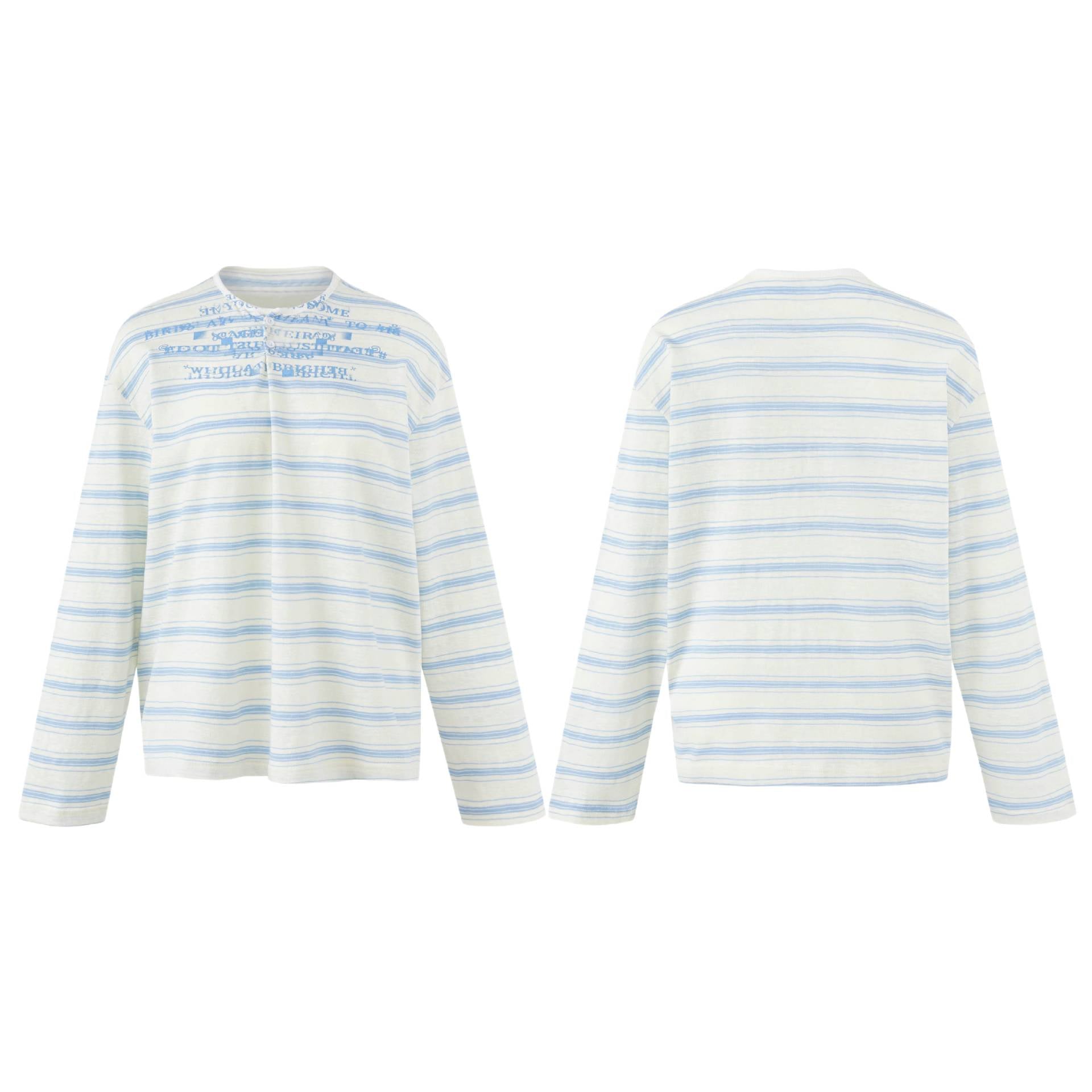 Women Striped Long Sleeve Henley Shirt made of lightweight cotton blend Chichicherry