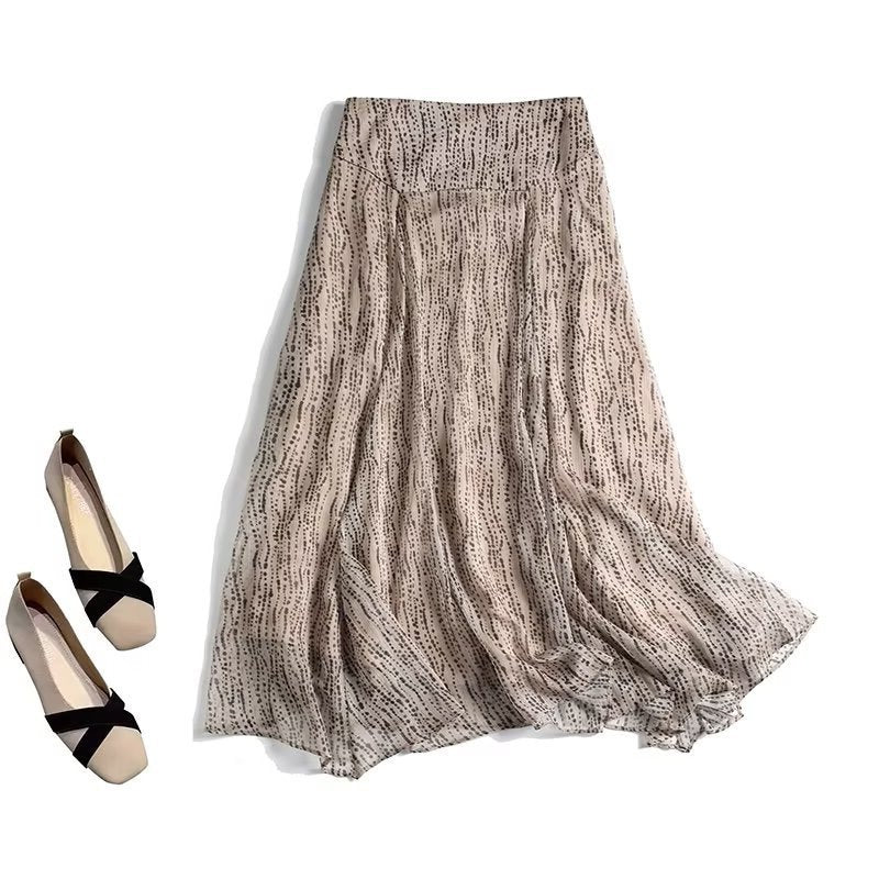 Women Flowing Midi Skirt with Pleat Effect and Subtle Polka Dot Print Chichicherry
