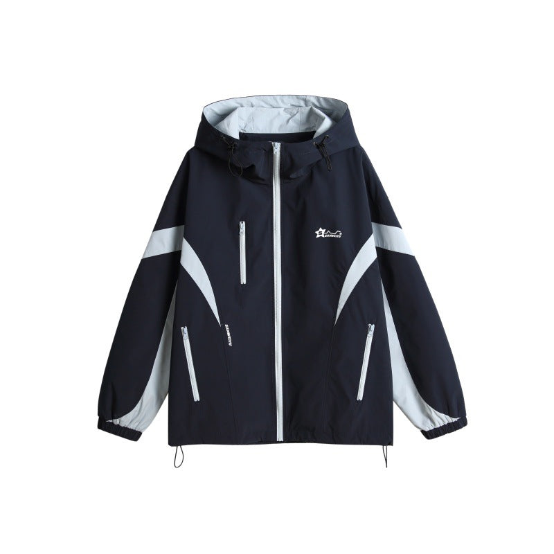 Unisex Technical Hooded Windbreaker Jacket in Boxy Cut with Contrasting Panels and Water-Repellent Zippers Chichicherry