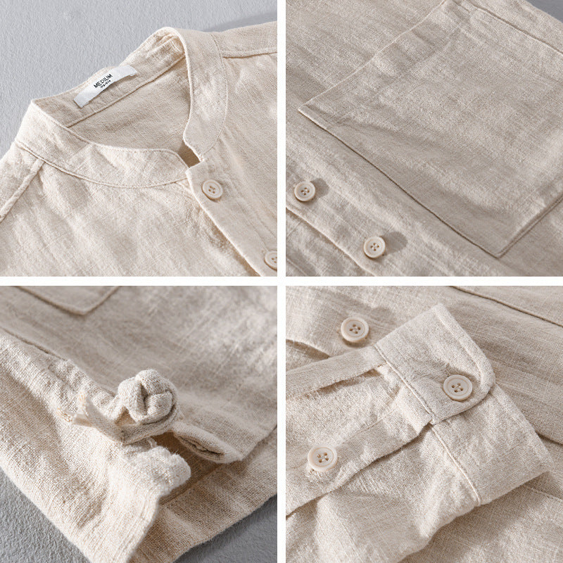 Men's linen jacket with stand-up collar and applied pockets Chichicherry