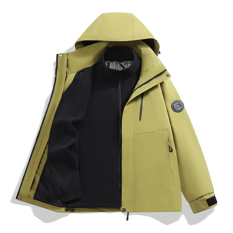 Men's softshell performance jacket with removable hood, concealed full-length zipper, and ergonomic cut Chichicherry