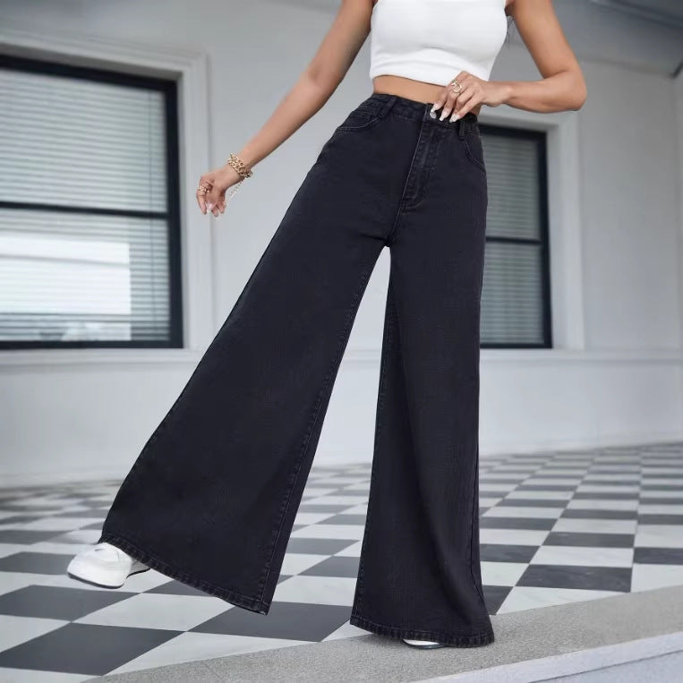 Ladies High-Waisted Ultra-Wide Palazzo Jeans made of Denim with Wide Leg Chichicherry
