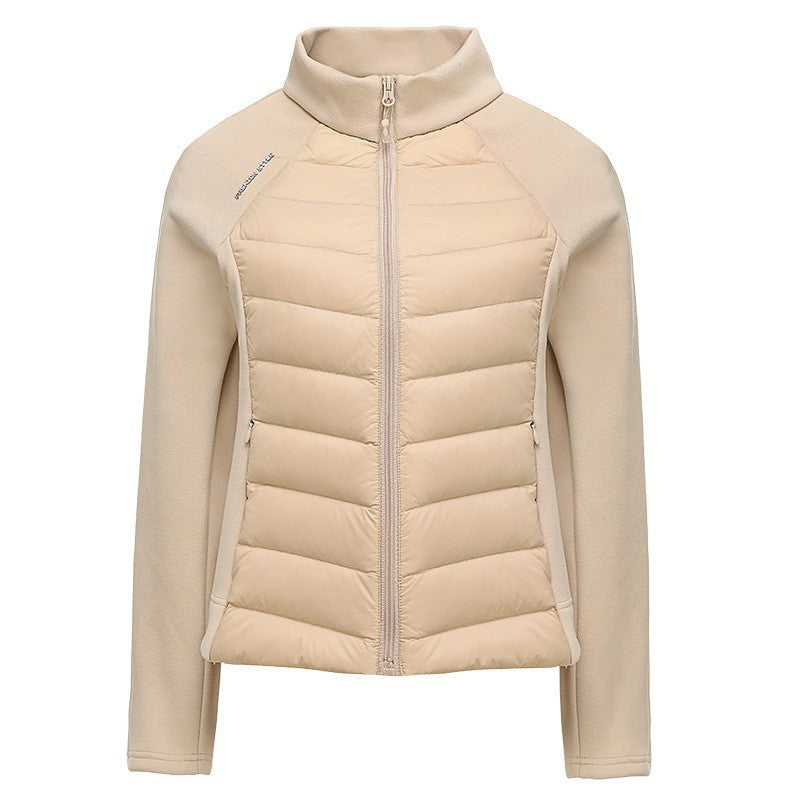Women's hybrid padded jacket with fleece sleeves and stand-up collar Chichicherry