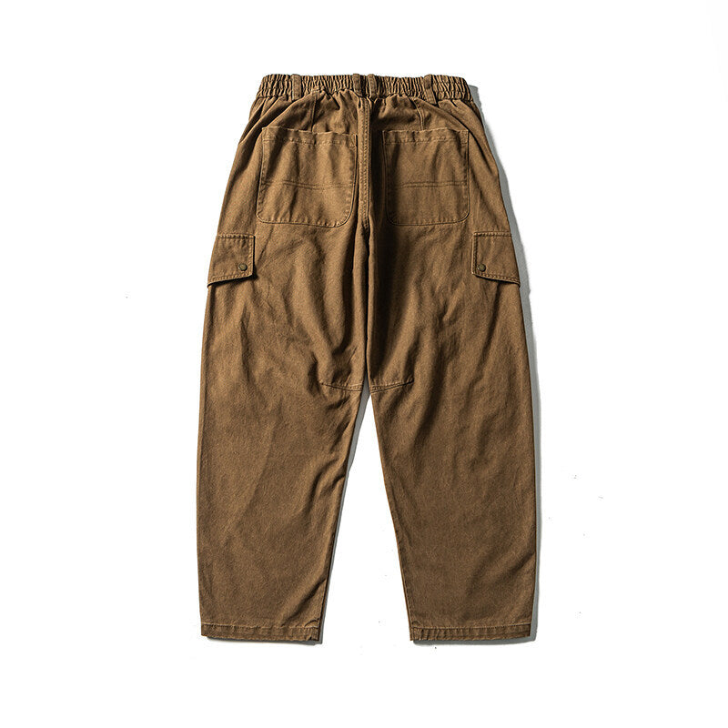 Men's Casual Workwear Cargo Pants with Elastic Waistband and Flap Pockets Chichicherry