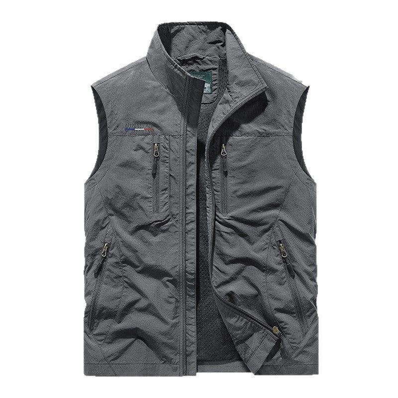 Men's Outdoor Utility Fishing Vest with Breathable Mesh Back and Multifunctional Pockets Chichicherry