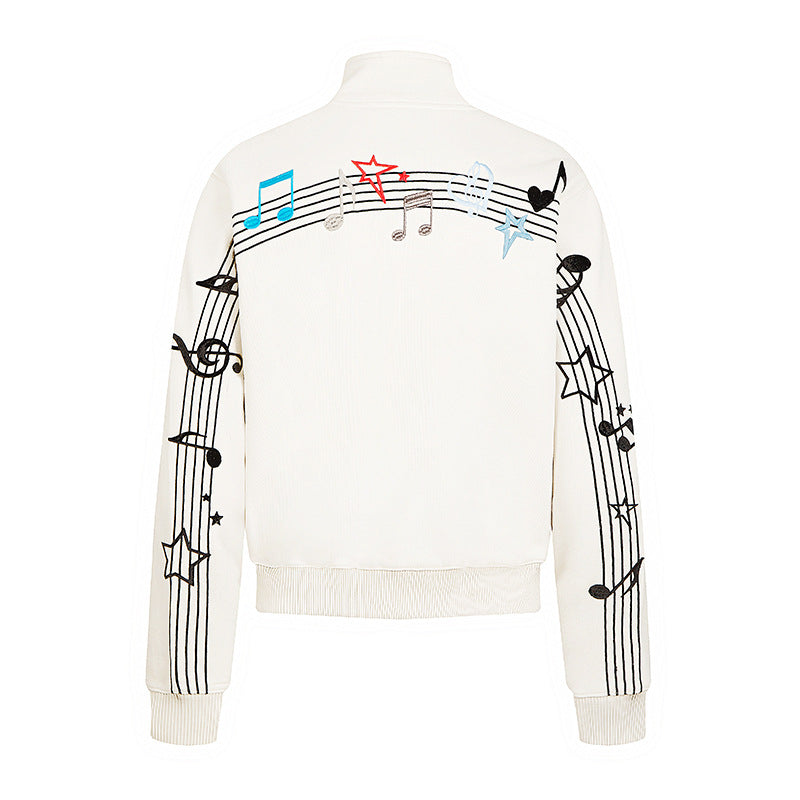 Women’s cropped stand-up collar sweat jacket with note and star embroidery Chichicherry