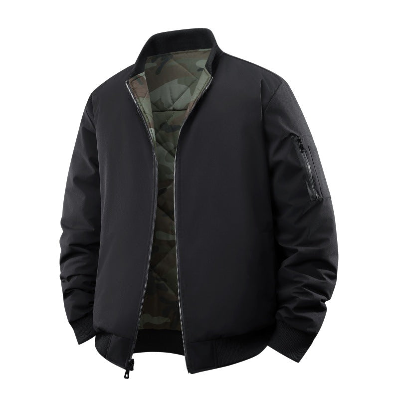 Men's Quilted Camouflage Bomber Jacket with Ribbed Cuffs and Two-Way Zipper Chichicherry