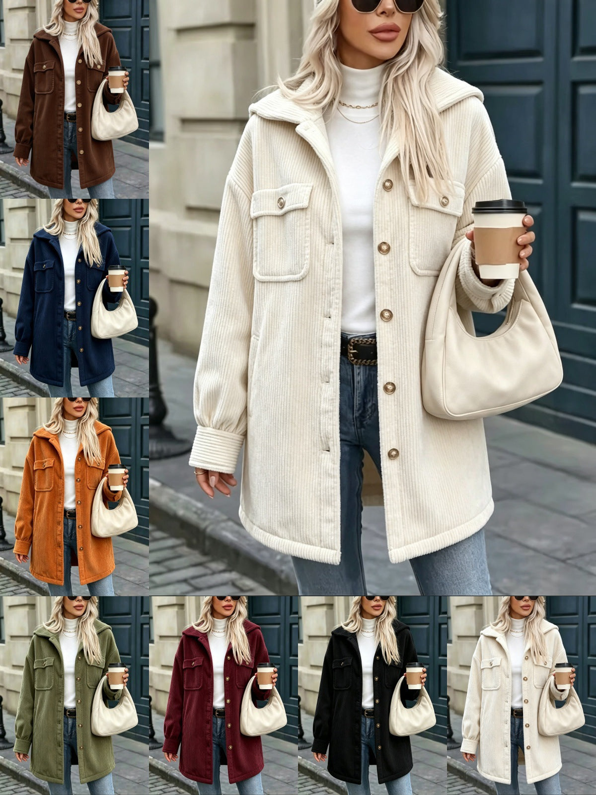 Women's cord jacket with hood, oversized and patch pockets Chichicherry