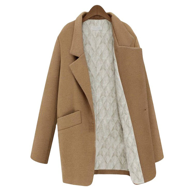 Women Oversized Wool Blend Short Coat with Quilted Lining and Flap Pockets Chichicherry