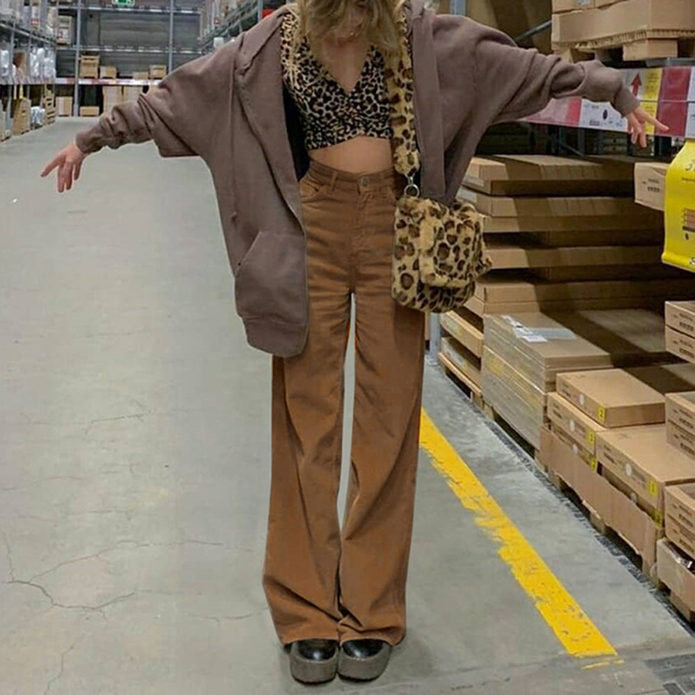 Women's high-waisted wide waistband pants in retro style Chichicherry