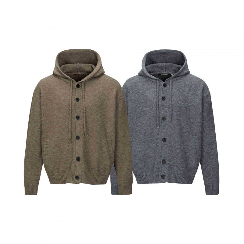 Unisex thick knit hoodie cardigan with continuous button placket and ribbed cuffs Chichicherry