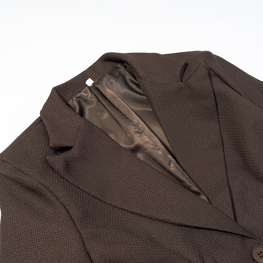 Women's Tailored Blazer with Ruffled Waist and Textured Weave Look Chichicherry