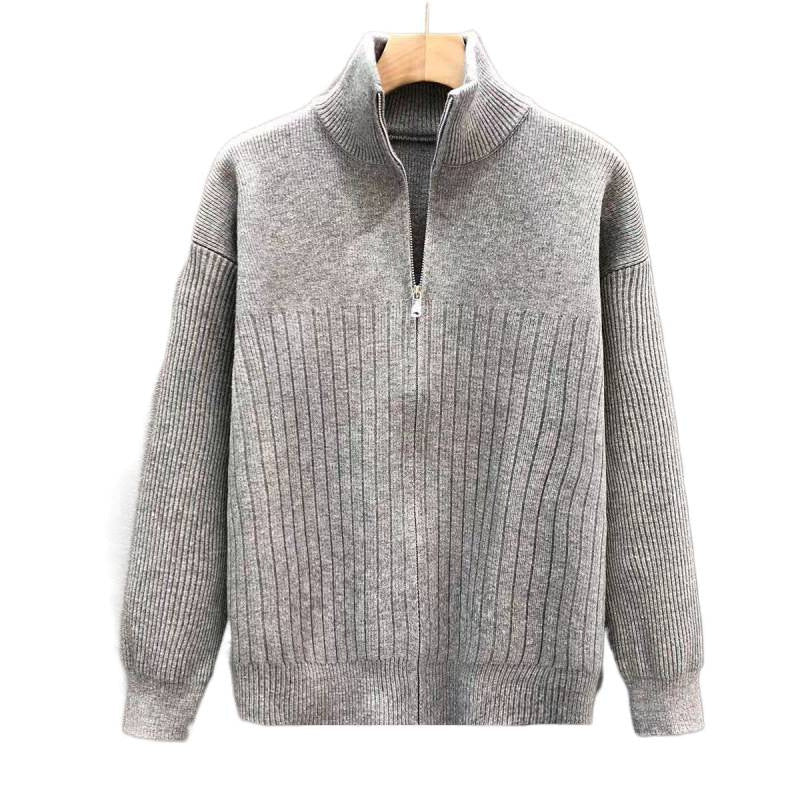Herren Oversize Feinstrick-Pullover mit halbem Reißverschluss und markanter Rippenstruktur Chichicherry