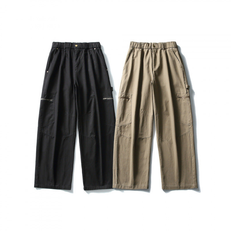 Men's Loose Utility Cargo Pants with Elastic Waistband and Patch Pockets Chichicherry