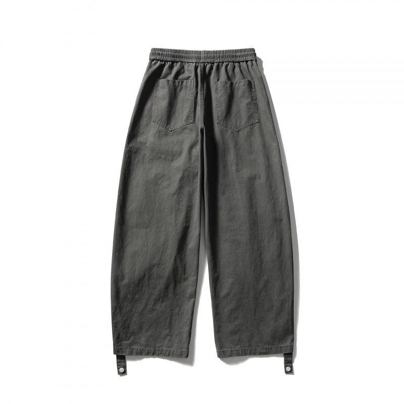 Unisex Wide Cropped Cargo Pants with Drawstring Waistband, Multifunctional Flap Pockets, and Adjustable Leg Straps Chichicherry