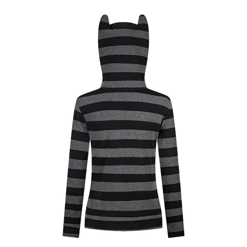 Women's hooded jacket with ears, striped zip cardigan and star appliqués Chichicherry