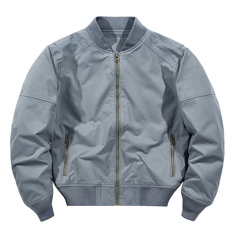 Men's Short-Cut Lightweight Canvas Bomber Jacket in Pilot Cut with Reinforced Shoulder Padding and Hidden Zipper Pockets Chichicherry