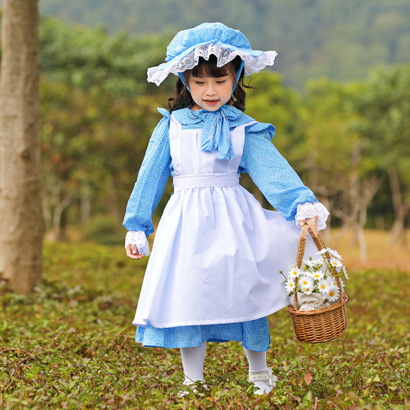 Women's Vintage Farmer Dress with Romantic Ruffles and Matching Hat Chichicherry