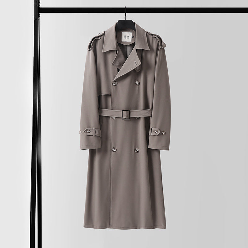 Men's Double-Breasted Trench Coat with Removable Waist Belt and Epaulettes Chichicherry