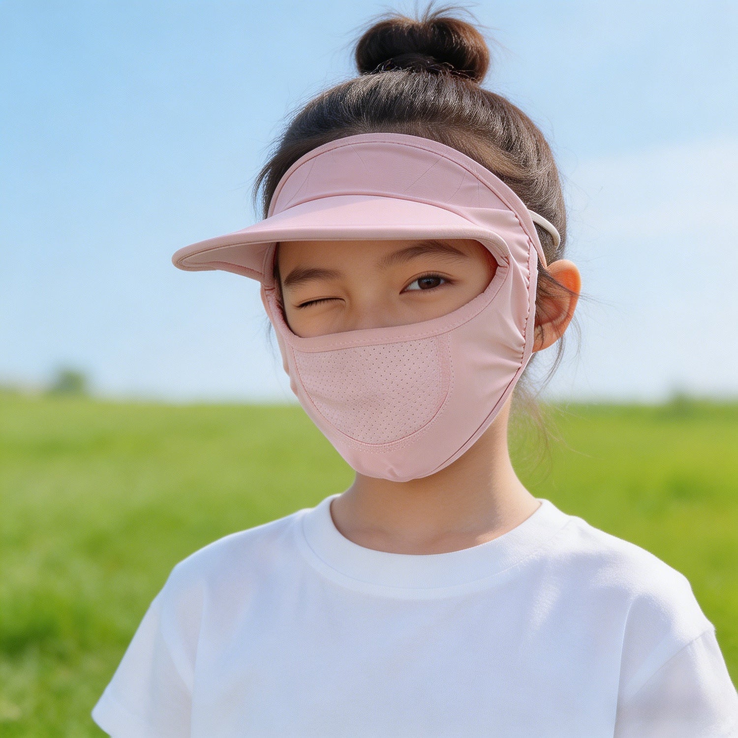 Women's sun protection visor with integrated breathable face mask and adjustable neck draw Chichicherry