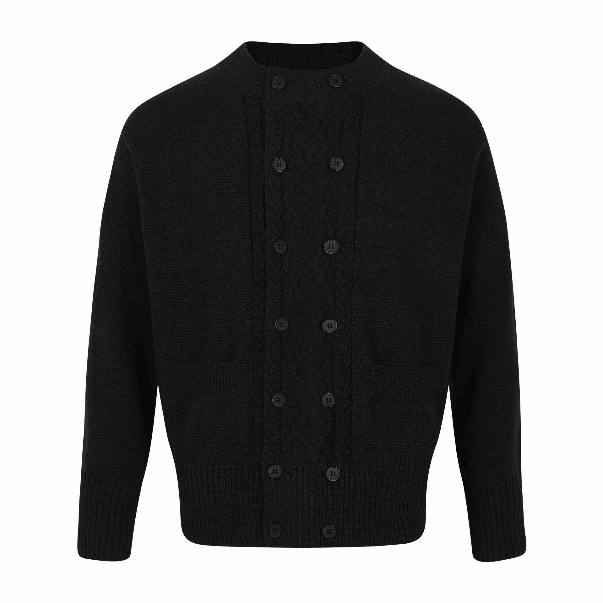 Men's double-breasted knitted cardigan with cable pattern and stand-up collar Chichicherry