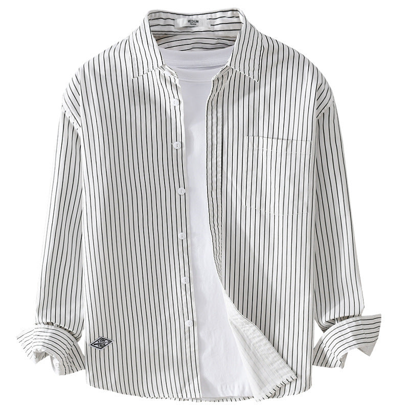 Men's Vertical Striped Relaxed-Fit Shirt Jacket Overshirt made of Lightweight Cotton Blend Chichicherry