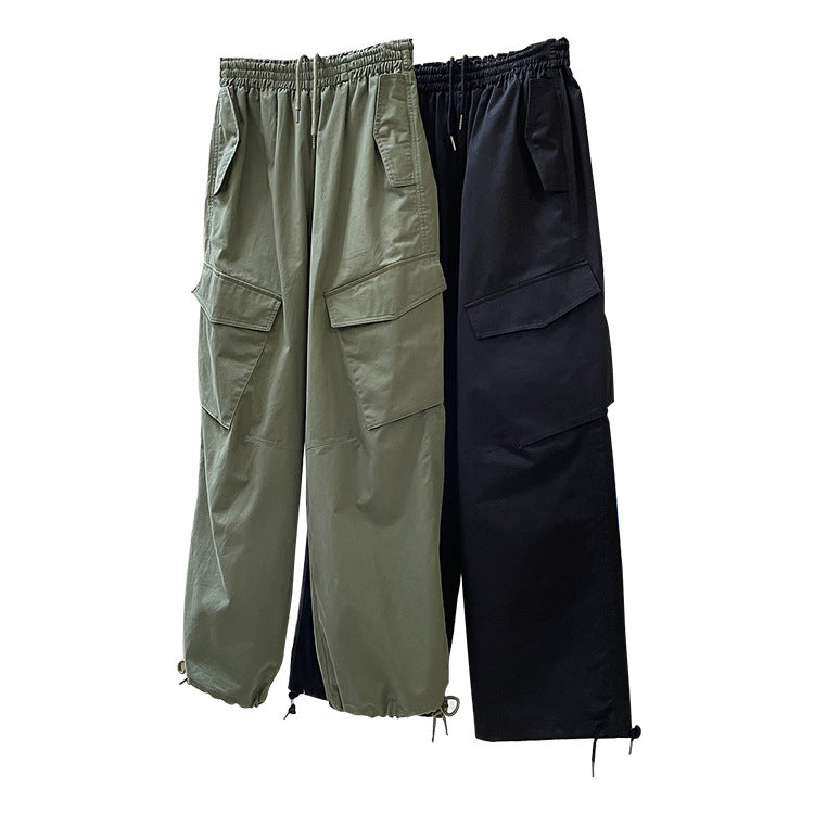 Women's Wide Cargo-Baggy Pants with Drawstring at the Hem and Large Patch Pockets Chichicherry