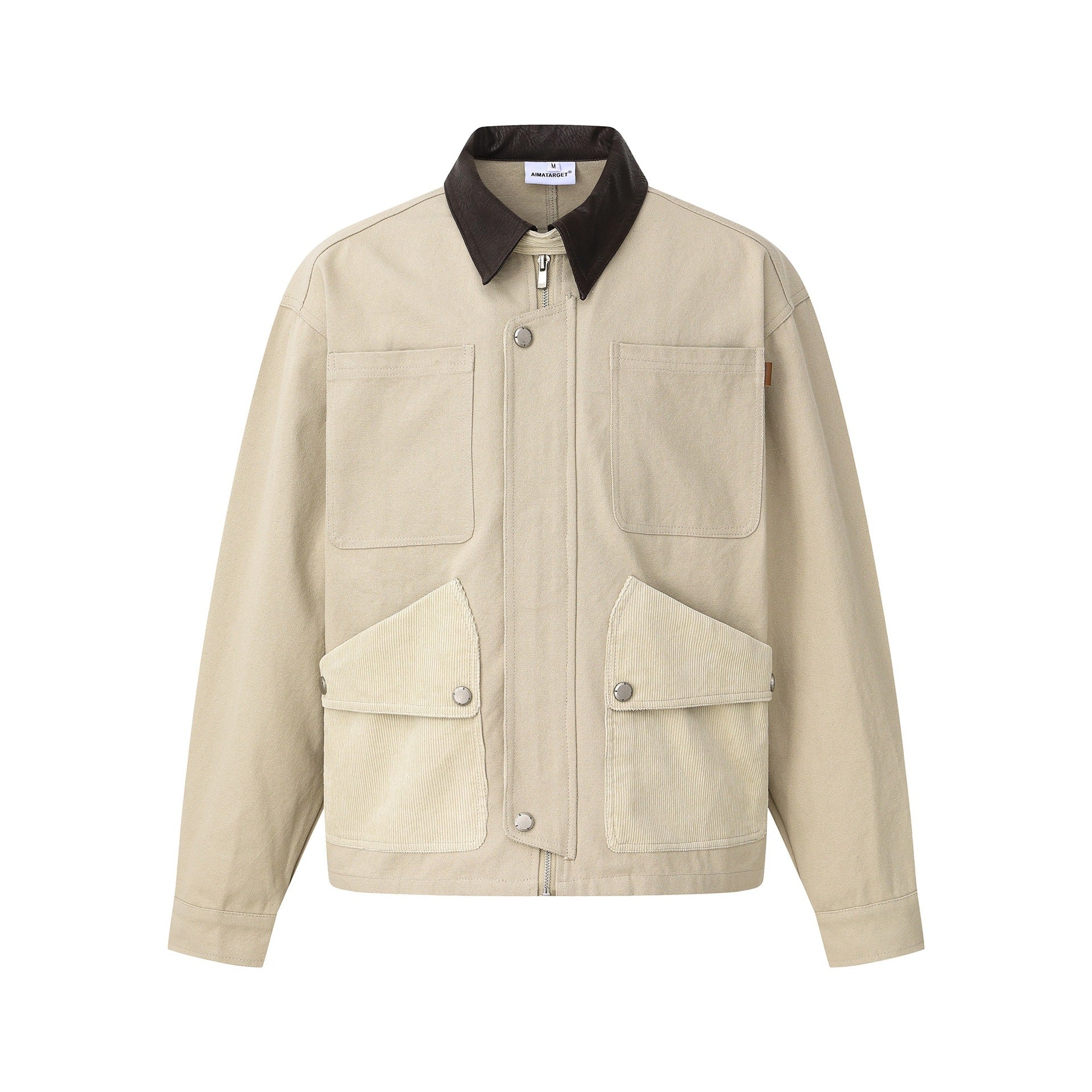 Men's short jacket in field style with cord utility pockets and contrasting leather collar Chichicherry