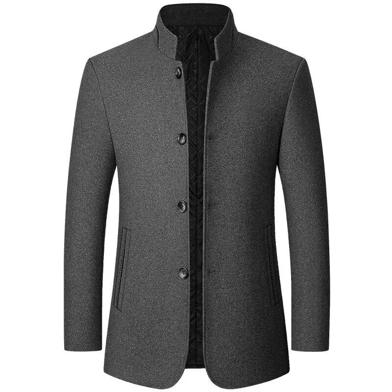 Men's wool blend coat with stand-up collar, quilted thermal insulation and concealed button placket Chichicherry