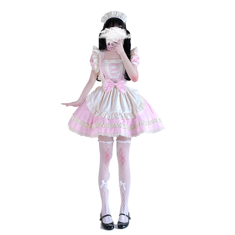 Ladies playful maid dress with ruffle details and satin accents Chichicherry