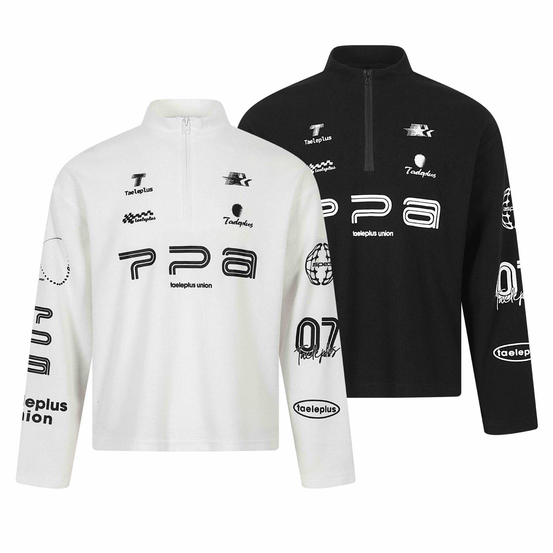 Unisex Thermal Waffle Half-Zip with Stand-Up Collar and Allover Logo Print Chichicherry