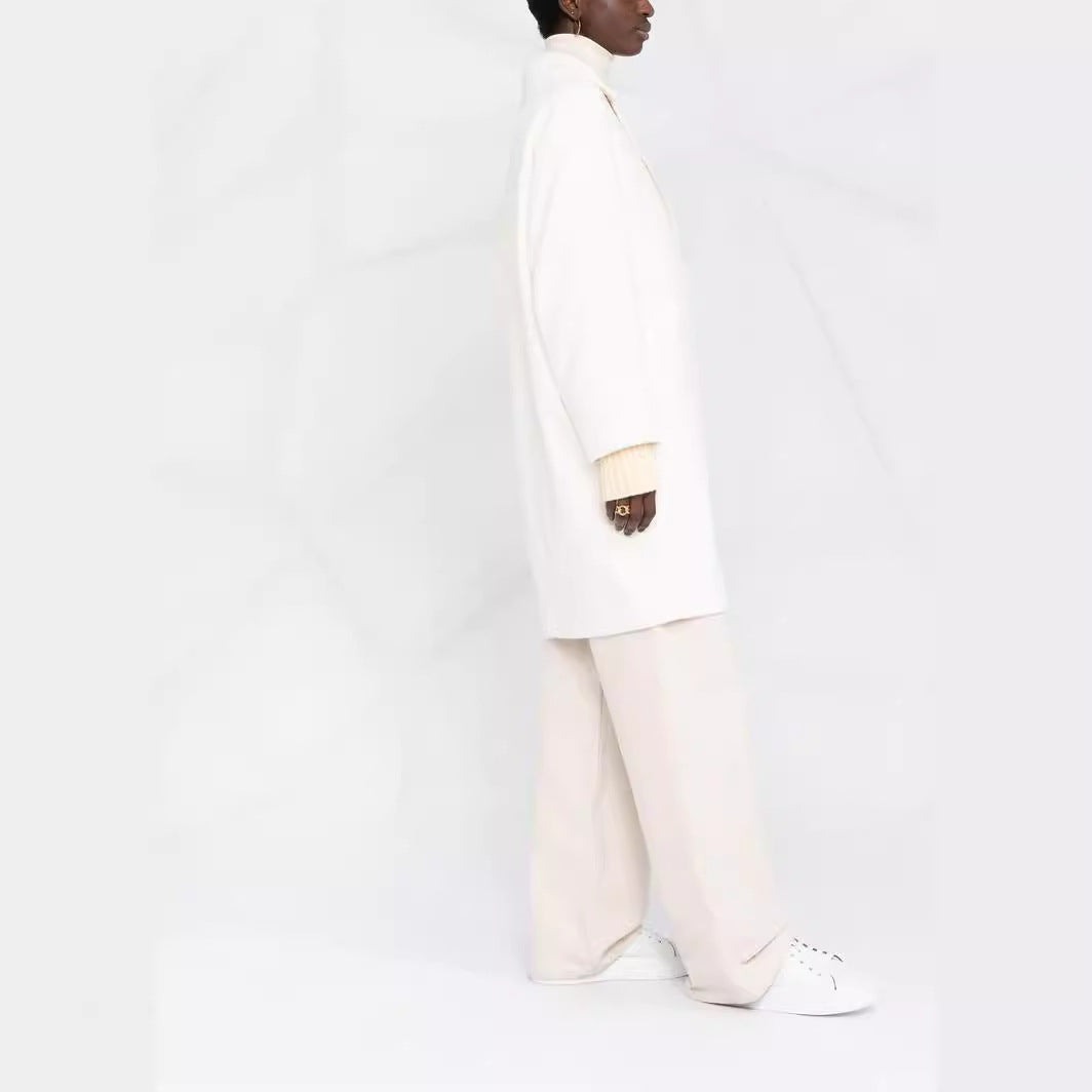 Ladies Oversize Wool Blend Coat with Dropped Shoulders and Minimalist Button Placket Chichicherry