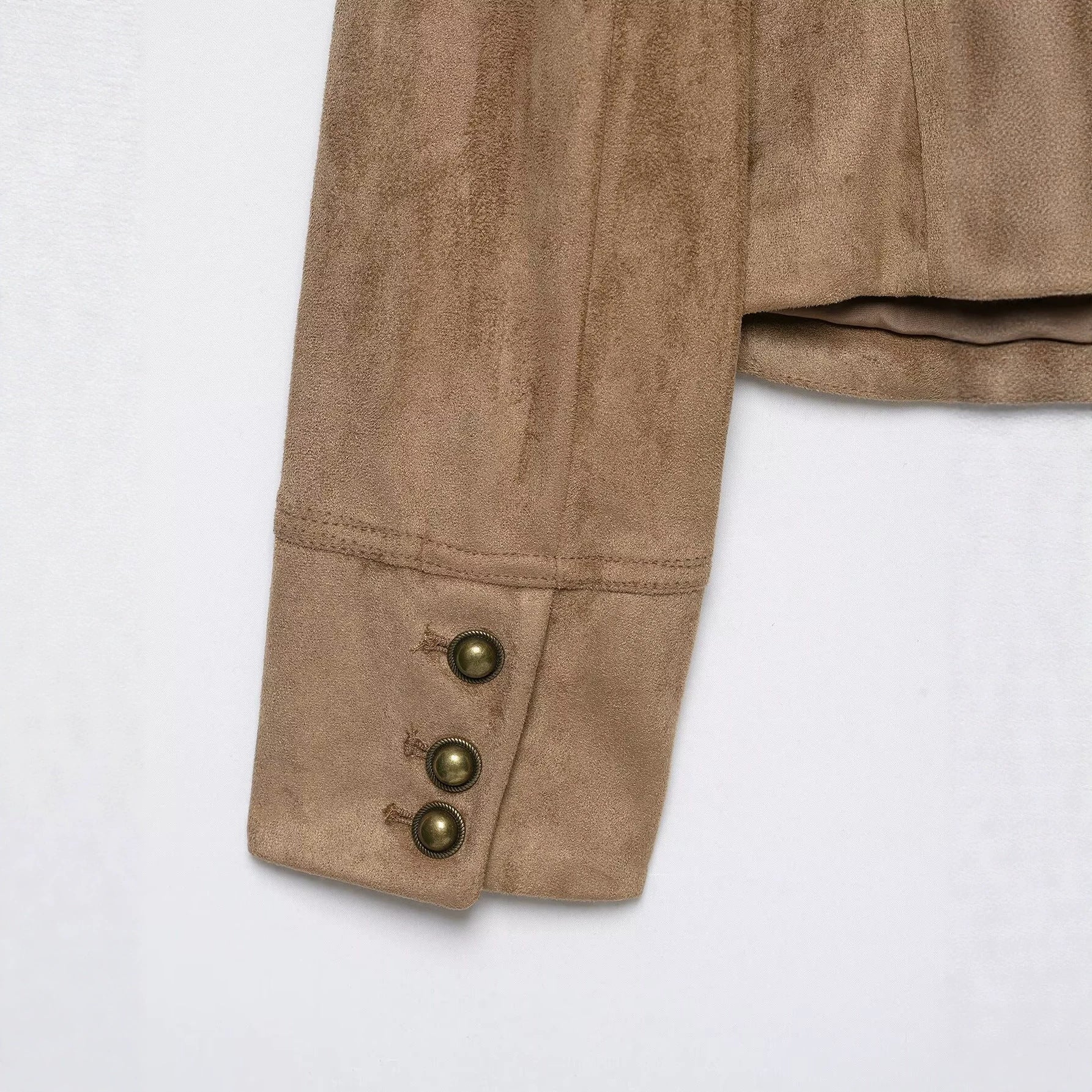 Women’s short military-style jacket made of velour imitation with stand-up collar, epaulettes, and decorative button placket Chichicherry