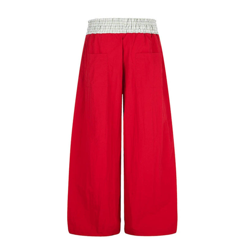 Women's Palazzo Lounge Pants with High Drawstring Waist, Checkered Comfort Waistband and Star Applique Chichicherry