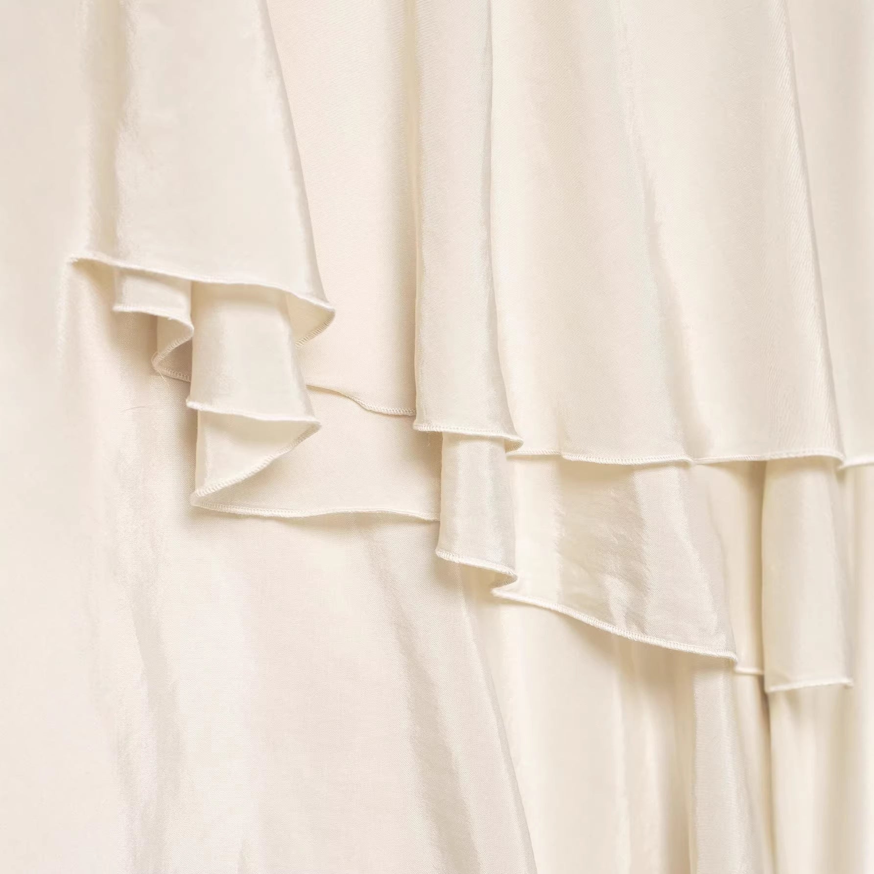 Women Ruffle Layered Maxi Skirt with Asymmetric Hem and Silky Flowing Look Chichicherry