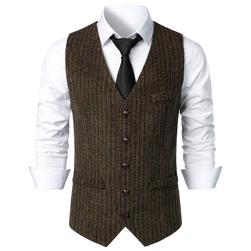 Men's Tailored Knit Vest with V-Neck and Continuous Button Placket Chichicherry