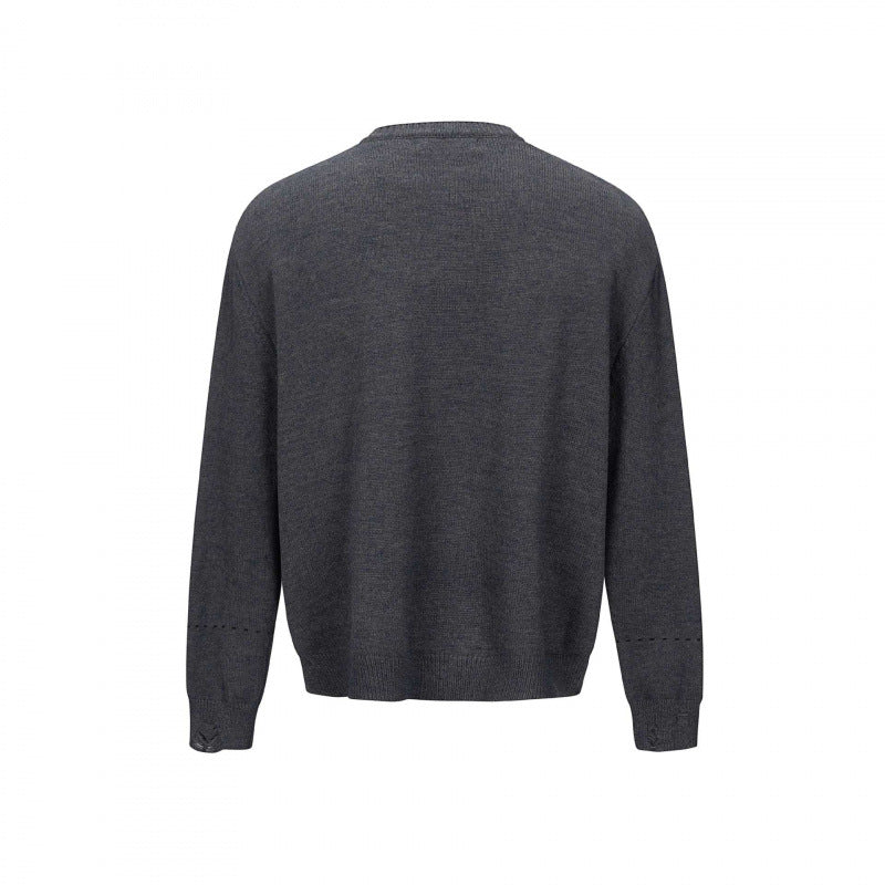 Unisex Boxy Knit Cardigan with Round Neck, Continuous Button Placket and Ribbed Finishes Chichicherry