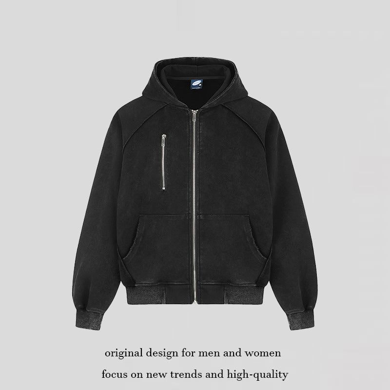 Women's oversized suede-look hooded zip jacket with raglan sleeves and chest zip pocket Chichicherry