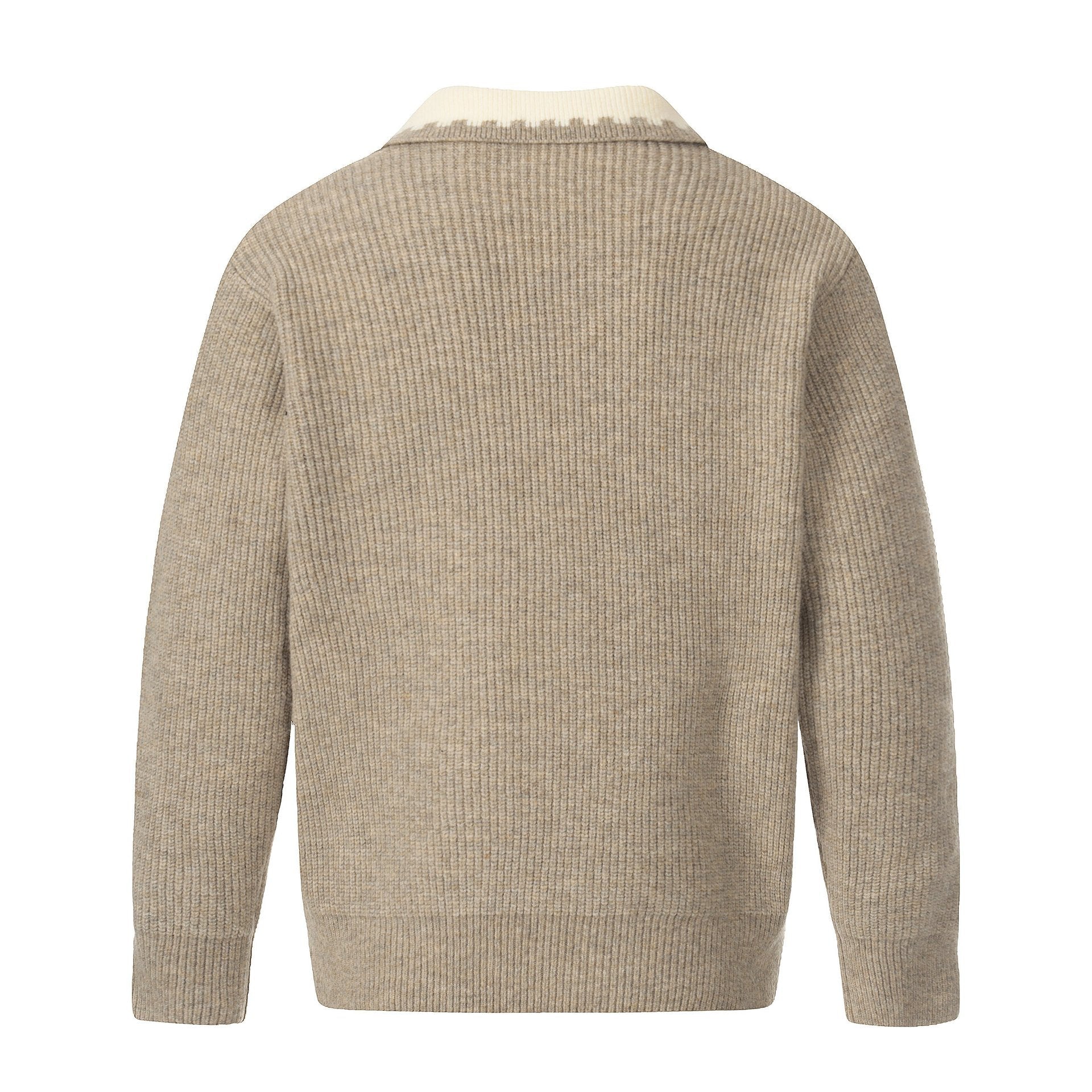 Men's chunky knit polo sweater with contrast collar and half-button placket Chichicherry