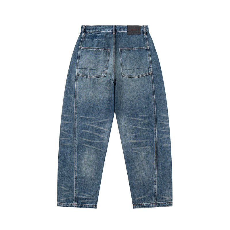 Women's high-waisted denim pants in a wide, cropped cut with a used effect and patch front pockets Chichicherry