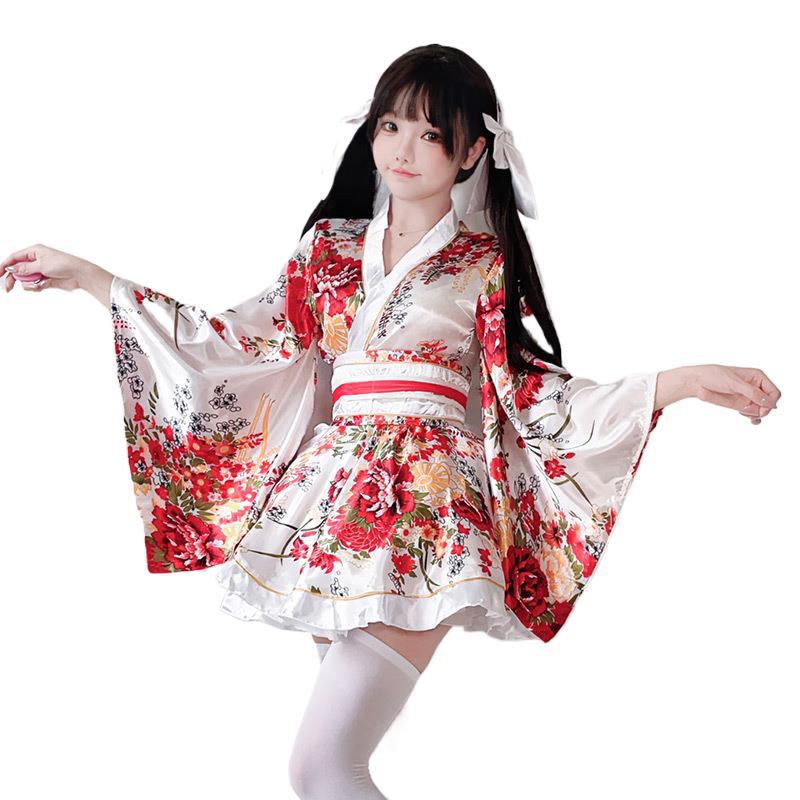 Women's traditional kimono dress with flowing sleeves and floral pattern Chichicherry