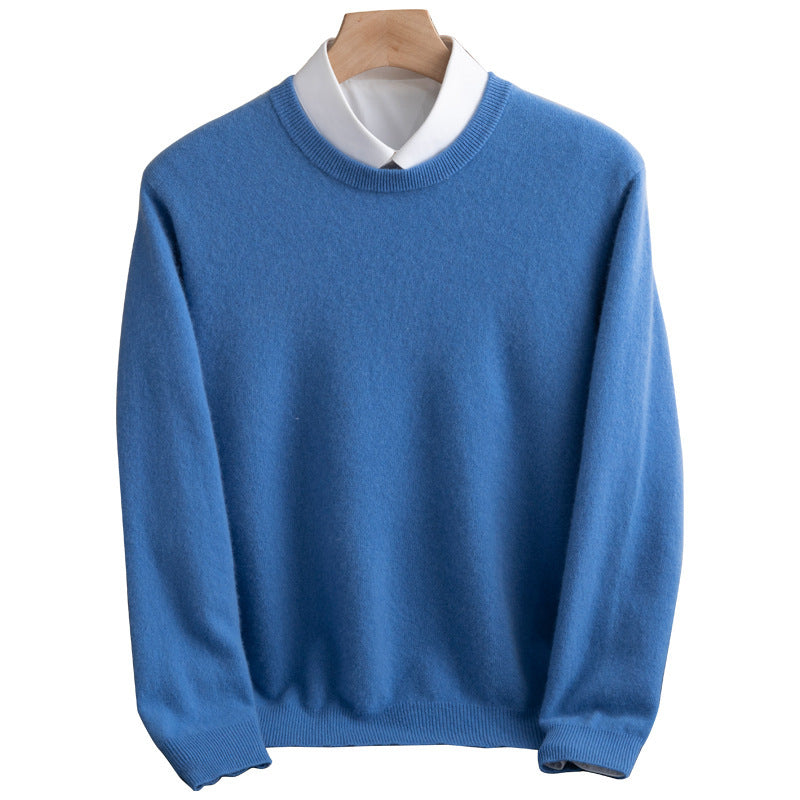 Men's Simple Round Neck Fine Knit Sweater Cashmere-like Feel with Ribbed Trims Chichicherry