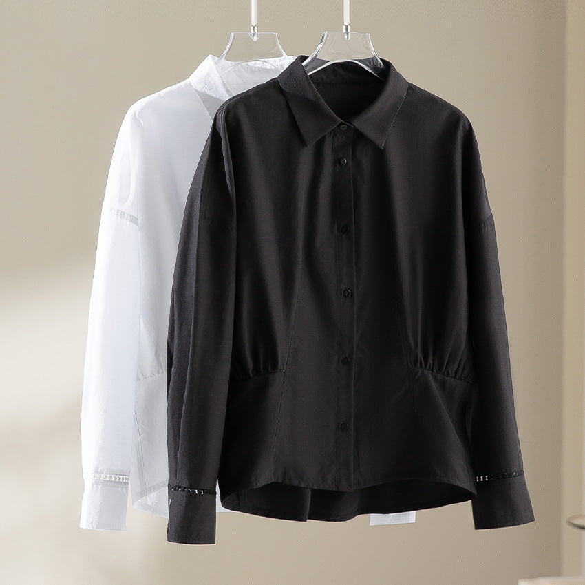 Women’s loose-fitting cotton blouse with gathering details and shirt collar Chichicherry