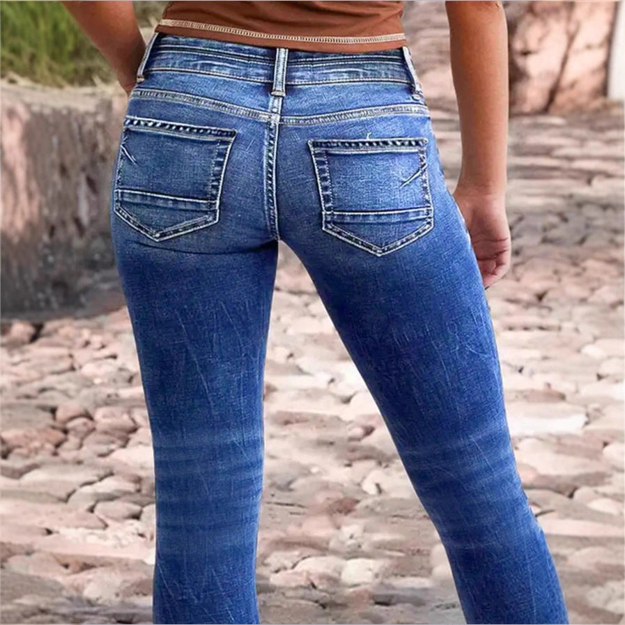 Women's high-waisted Slim-Cropped Jeans with raw hem, Used-Wash and elastic comfort waistband Chichicherry